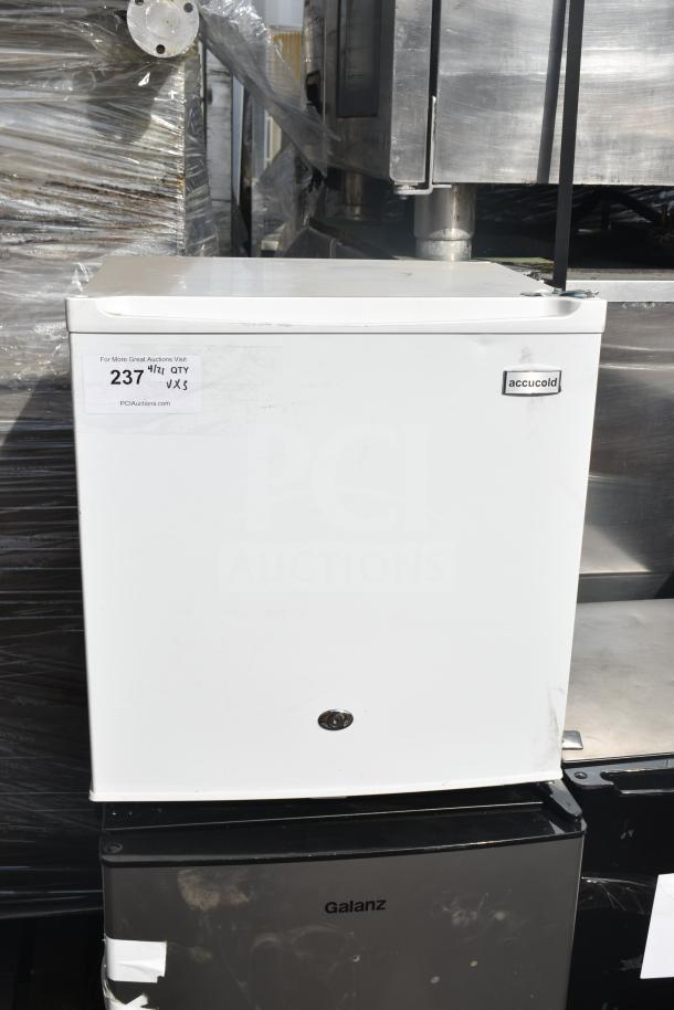 Three mini coolers: Accucold FFAR23L, Galanz GLR31TS1E02, and Galanz GLR31BKE23, shown in used condition.