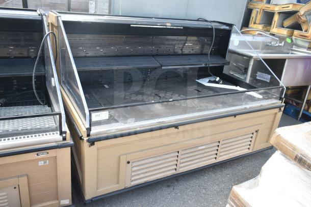 Killion Metal Commercial Open Grab N Go Merchandiser, 208/230 Volts, 1 Phase, used, beige finish, visible shelving.