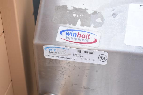 Stainless steel Winholt single bay sink with faucet and handles; NSF certified, model label "CUSTOM 01658378" dated 6/01/17.