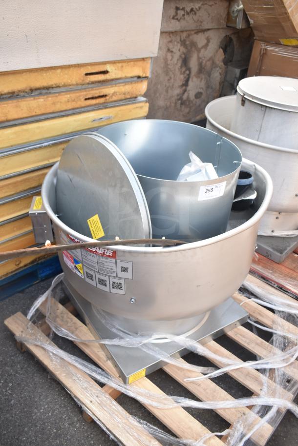 BRAND NEW CaptiveAire DU85HFA rooftop exhaust fan, scratch and dent, 115V, 1 phase, visible labels, on pallet.