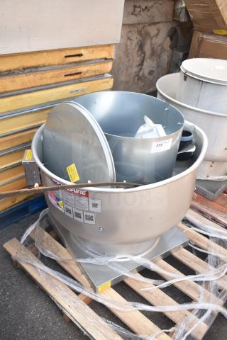 BRAND NEW CaptiveAire DU85HFA rooftop exhaust fan, scratch and dent, 115V, 1 phase, visible labels, on pallet.