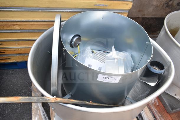 Brand new CaptiveAire DU85HFA rooftop exhaust fan, 115V, 1 phase, with minor scratches and dents. Tags visible.