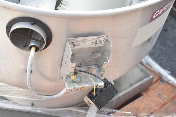 CaptiveAire Commercial Rooftop Mushroom Exhaust Fan. Features metal construction, wiring, and manufacturer labels. Good condition.