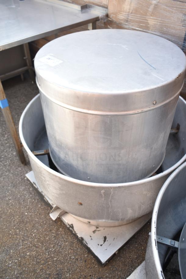 2 metal commercial mushroom exhaust fans, Dayton 4YY18 model, used condition, visible wear, includes bid doubling offer.