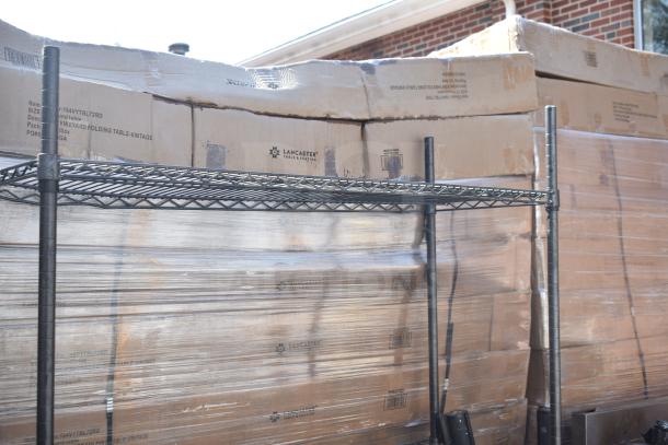 Black 3-tier wire shelving unit with black finish. Buyer must dismantle; consider freight charges for shipping.