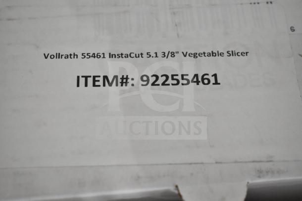 Box labeled Vollrath 55461 InstaCut 5.1 3/8" Vegetable Slicer, item number 92255461.