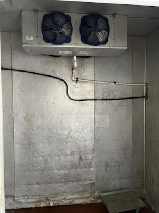 Kolpak walk-in cooler and freezer combo interior, 6'x10'x7' cooler, 6'x6'x7' freezer, with RFH150L44EA compressor system.