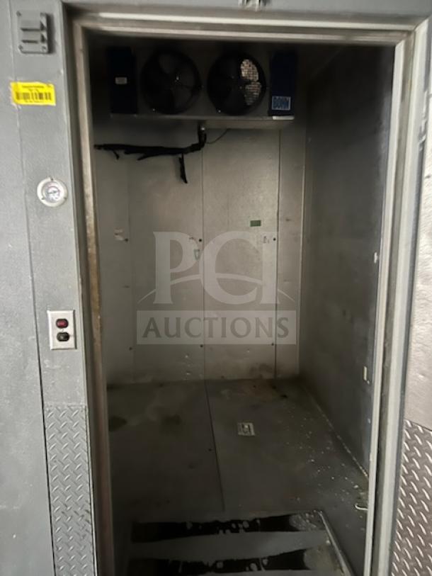 Kolpak walk-in cooler and freezer combo, interior view. Features fan unit and control panel. Dimensions: 6'x10'x7' and 6'x6'x7'.