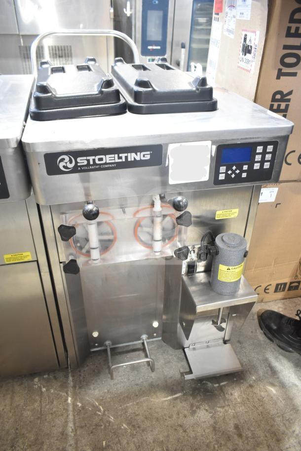 Stoelting F131-38I2-SAMS soft serve machine, two-flavor w/ twist, 208/240V, 1 phase, countertop model with drink mixing attachment.