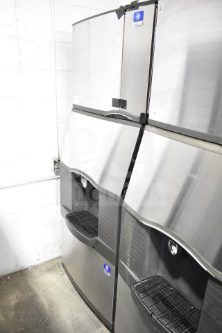 Manitowoc SD0452A commercial ice machine head on hotel ice dispenser. Stainless steel, 115V, 1 phase; clean and operational.