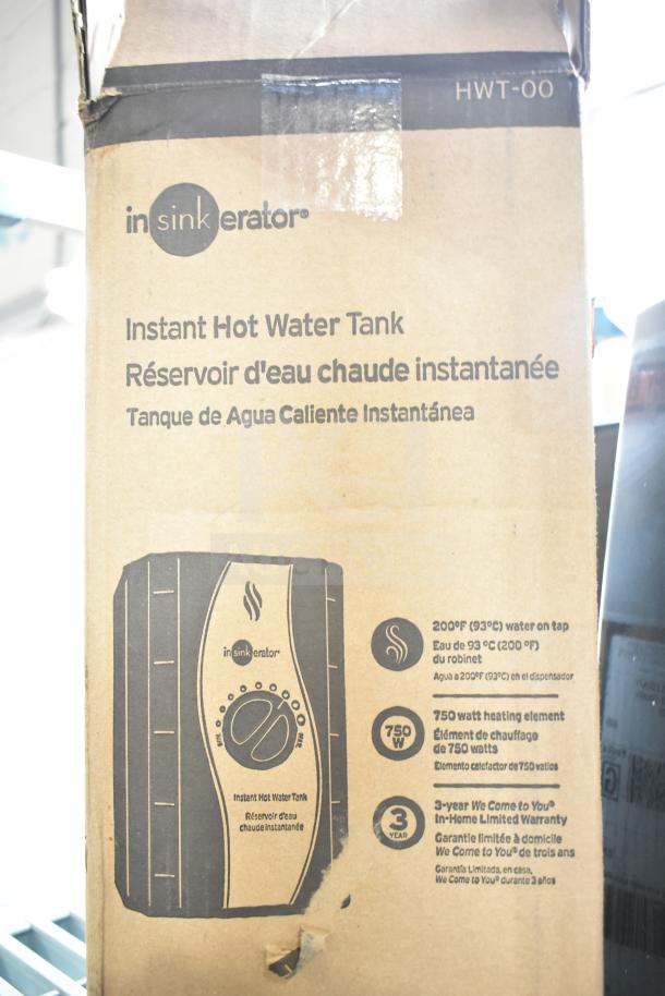 Brand new Insinkerator HWT-00 Instant Hot Water Tank, scratch and dent, 750W, 200°F water, 3-year warranty.