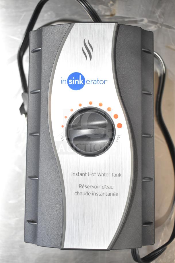 BRAND NEW SCRATCH AND DENT! Insinkerator HWT-00 Instant Hot Water Tank, black with visible dial and logo.