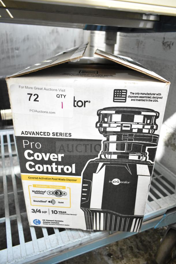 IN ORIGINAL BOX! Insinkerator Cover Control Plus 3 Garbage Disposal, 120 Volts, 1 Phase, Advanced Series, 3/4 HP, new.