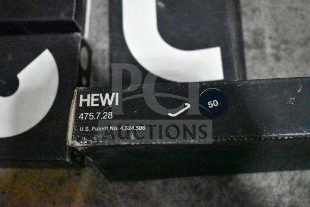 Lot of various items including Fram PH4967 Extra Guard, Napa thermostat, MotoRad thermostat, towel bars. Box marked "HEWI 475.7.28".