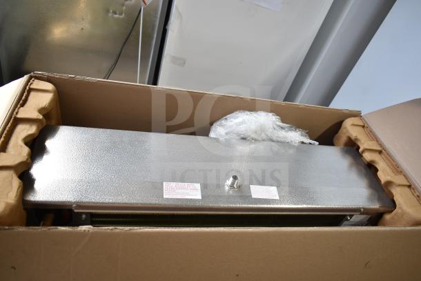 Brand new Bohn BEL0650AG6AMAD2107 evaporator fan in box. 115 volts, 1 phase, with labels visible.