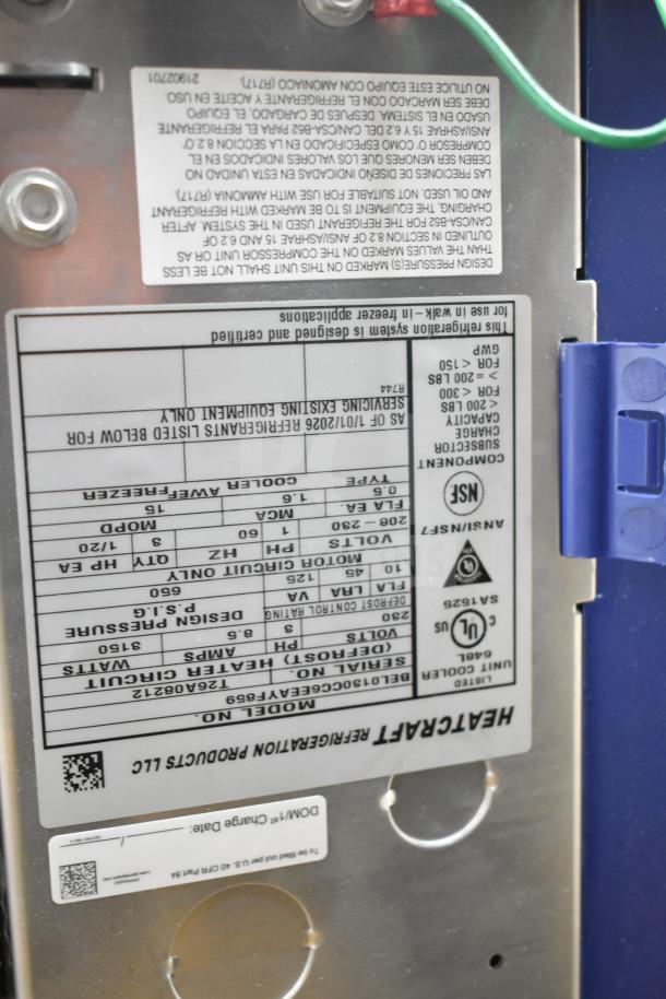 Bohn BEL0130CC6EEAYF859 Evaporator Fan, brand new, 230V, 3 phase, detailed specifications label visible.