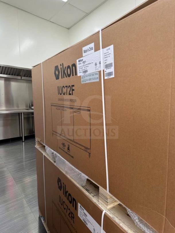 Brand new Ikon IUC72F commercial undercounter freezer in box, 72" stainless steel, 3-door, ETL & NSF listed, made in China.