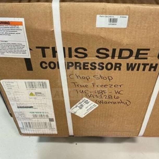 Brand new True TUC-48F-HC ADA undercounter freezer in box. Commercial stainless steel, 48.5", two doors, USA made.