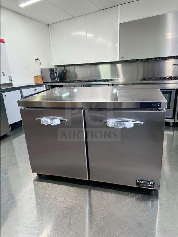 Brand new Kool-It KUCF-48-2 undercounter freezer, 48-inch, double door, stainless steel, ETL & NSF listed, R290 refrigerant.