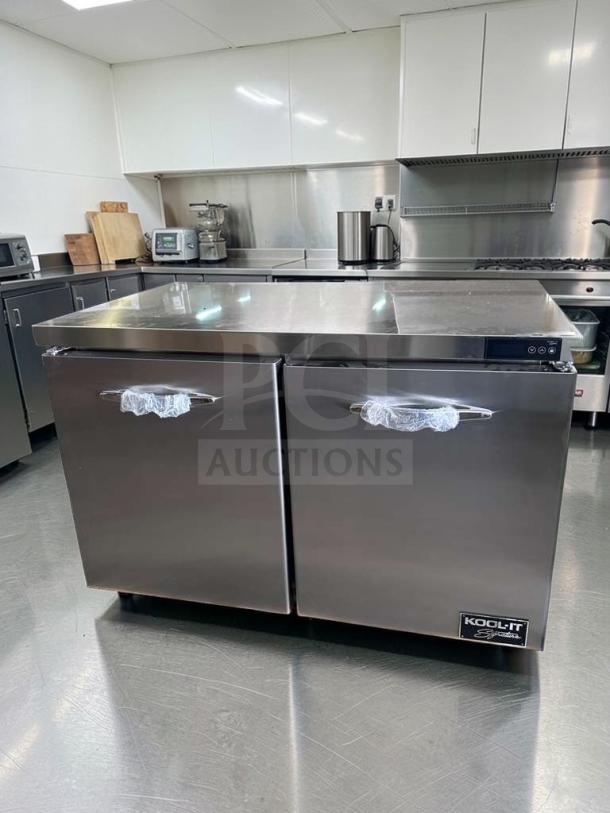 Brand new Kool-It KUCF-48-2 undercounter freezer, 48 in, stainless steel, double door, R290 refrigerant, ETL & NSF listed.