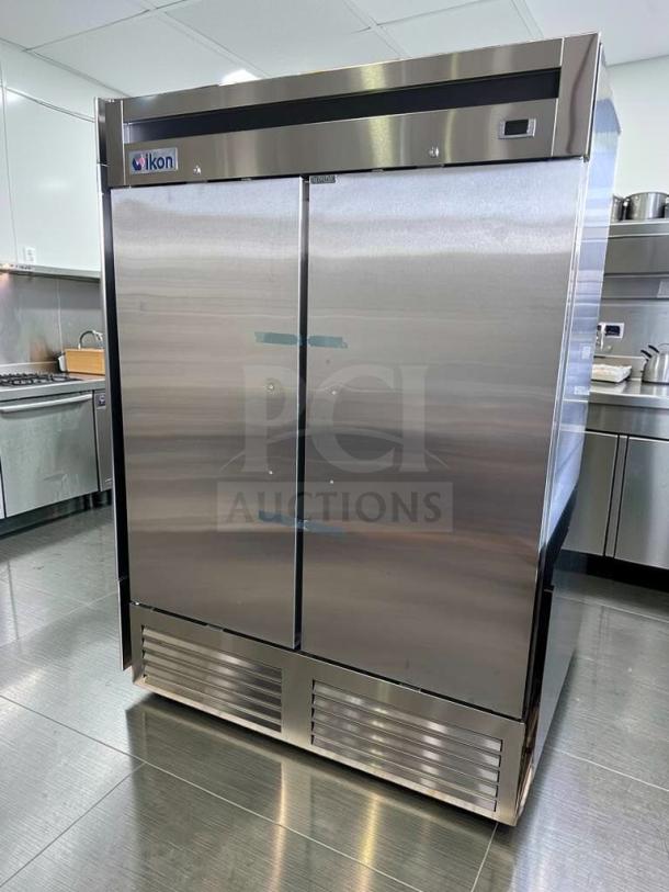 Brand new Ikon IB54R commercial double door reach-in refrigerator, 54 in, 27 Cu. Ft., R290, ETL & NSF listed.