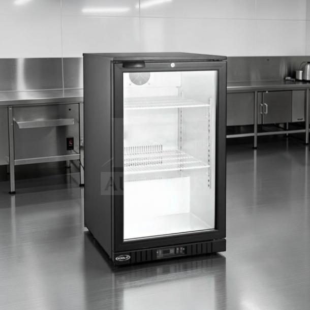 Brand new Kool-It KGM-6 countertop refrigerator, 6 Cu. Ft., hinged glass door, LED display cooling, ETL & NSF listed.