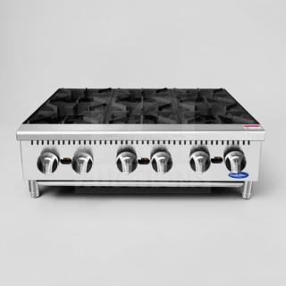 Brand New Atosa ACHP-6 6 Burner Commercial Gas Hot Plate, stainless steel, heavy-duty, ideal for restaurants.