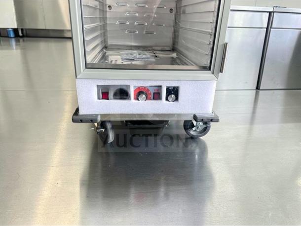 Brand new Sierra SHPI commercial heater proofer cabinet with insulated glass door, UL & NSF listed, 120V, on wheels.