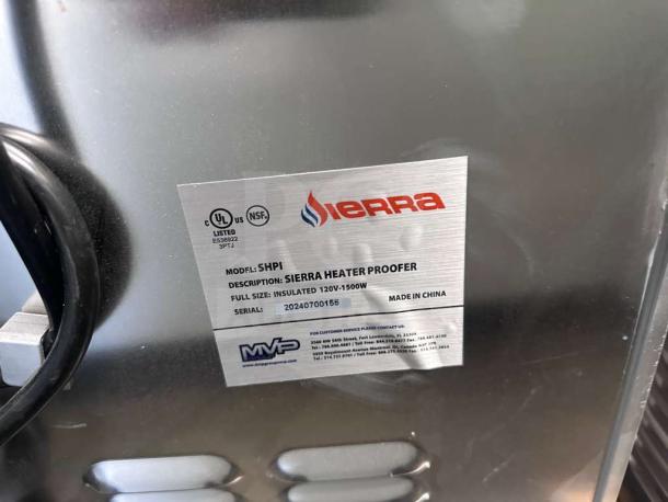 "Brand new Sierra SHPI heater proofer cabinet, insulated glass door, 120V, UL & NSF listed, model SHPI by MVP Group Corp."