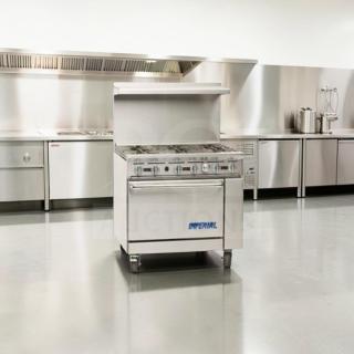 Imperial IR-6 36" commercial gas range with 6 burners and oven. Exceptional condition, natural gas, fully tested. Model: IMP-L-RANGE-0874.