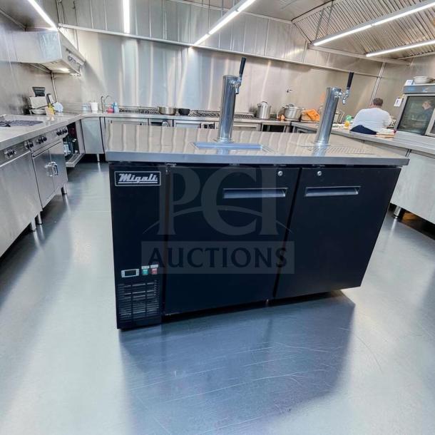 Migali C-DD60-2-HC 60" commercial kegerator beer dispenser, dual tap, two keg capacity, excellent condition, fully operational.