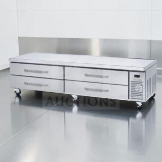 Blue Air BACB96M-HC 96" commercial refrigerated chef base, 4 drawers, 21 Cu. Ft., prime condition, tested operational.
