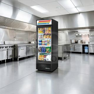 True GDM-23-HC 27" commercial glass door merchandiser, black, with LED lighting, in outstanding condition, fully operational.