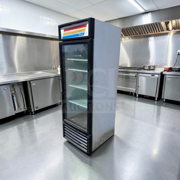Outstanding condition True GDM-23-HC 27" commercial glass door merchandiser, black, single section, LED lighting, 115V.