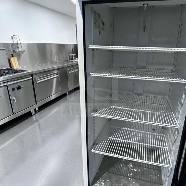 True GDM-23-HC 27" glass door merchandiser, black, outstanding condition, LED lighting, fully tested, operational.