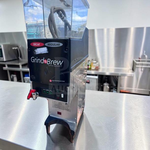 Grindmaster Grind’n Brew GNB-20H coffee system, dual hopper, airpot brewer, premium condition, fully tested, 120V.