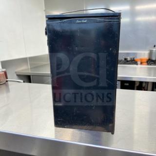 Euro-Gold W-995 compact undercounter refrigerator, black, good condition, space-saving design, 115V, fully operational.