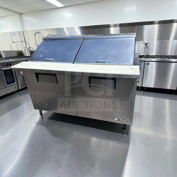 True TSSU-60-24M-B-ST-HC mega top refrigerated sandwich prep table, 60”, stainless steel, two doors, elite condition, fully tested.