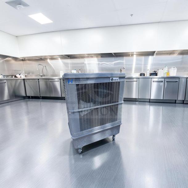 Hessaire MC92V Mobile Evaporative Cooler in superior condition, 11,000 CFM, industrial-grade, fully tested, and operational.