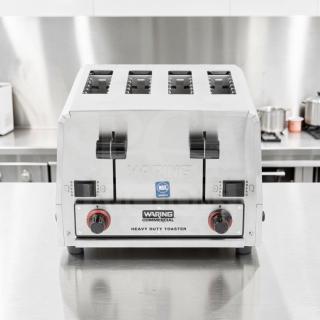 Waring Commercial WCT850 4-Slice Heavy Duty Toaster, dual control for bread and bagels, 208V, elite condition, fully tested.