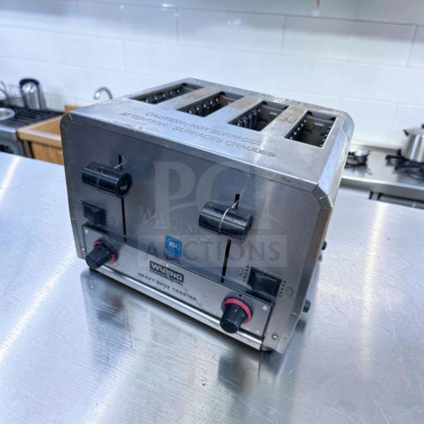 Waring WCT850 4-slice heavy-duty commercial toaster, dual control for bread and bagels, 208V, elite condition.