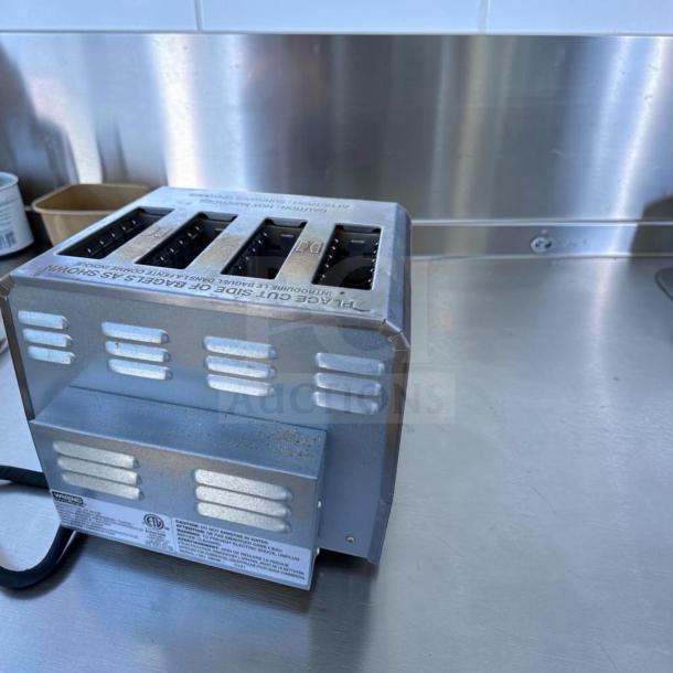 Waring WCT850 4-slice commercial toaster, stainless steel, dual control, fully operational, 208V, excellent condition.