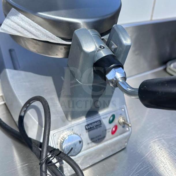 Waring Commercial WW180X Belgian Waffle Maker, single grid, heavy-duty, 120V, excellent condition, visible control panel.