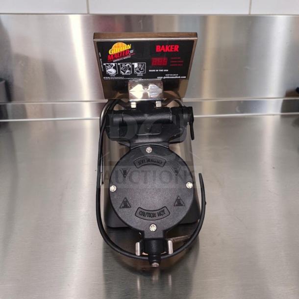 Golden Malted RT-P commercial waffle maker with cast iron plates, built-in timer, 120V. Excellent condition, made in USA.