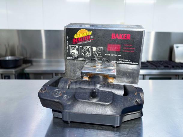 Golden Malted RT-P commercial waffle maker with cast iron plates, built-in timer, made in USA, 120V, excellent condition.