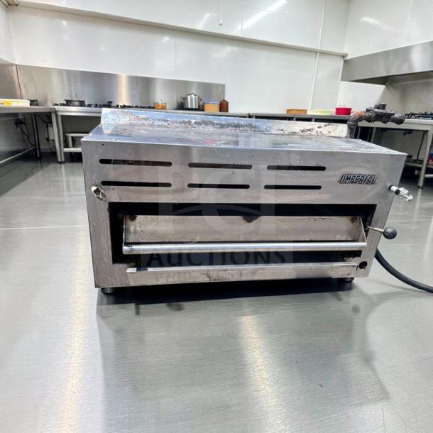 Imperial IRSB-36NG salamander broiler, 36" infrared natural gas, elite condition, heavy-duty, stainless steel, tested operational.