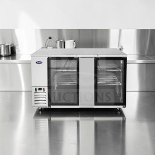 Atosa MBB69GGR 68" double glass door back bar refrigerator, stainless steel, excellent condition, 115V, tested.