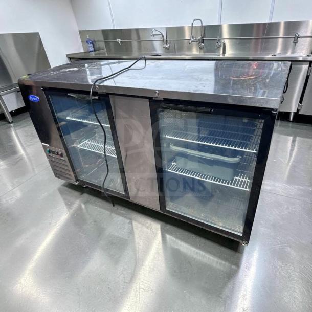 Atosa MBB69GGR 68" stainless steel double glass door back bar refrigerator, top-tier condition, fully tested.