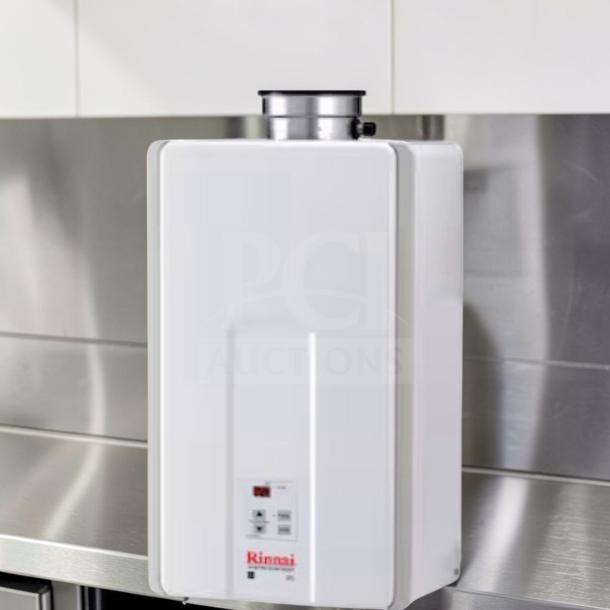 Rinnai V75iN tankless water heater, 7.5 GPM, 180,000 BTU, natural gas, indoor use, high efficiency, exceptional condition.