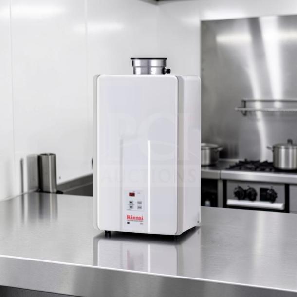 Rinnai V75iN tankless water heater, 7.5 GPM, 180,000 BTU, natural gas, top-tier condition, for indoor installation.